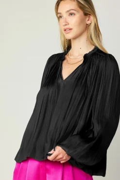 Outlet Pleated Puffed Sleeve Blouse Women Long Sleeve Tops