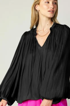 Outlet Pleated Puffed Sleeve Blouse Women Long Sleeve Tops