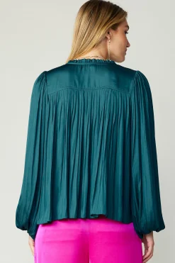 Online Pleated Puffed Sleeve Blouse Women Long Sleeve Tops