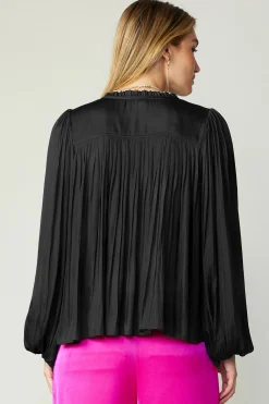 Outlet Pleated Puffed Sleeve Blouse Women Long Sleeve Tops