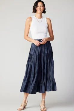 Discount Pleated Tiered Midi Skirt Women Skirts
