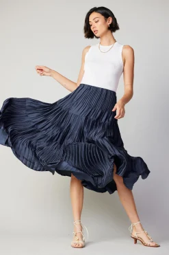 Discount Pleated Tiered Midi Skirt Women Skirts