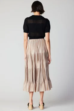 New Pleated Tiered Midi Skirt Women Skirts