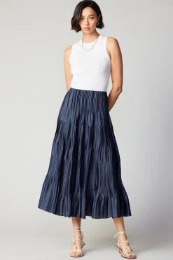 Discount Pleated Tiered Midi Skirt Women Skirts