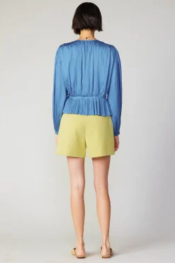 Fashion Pleated Wrap Top Women Long Sleeve Tops