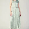Best Plisse Buttondown Dress Women Midi Dresses