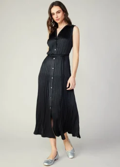 Online Plisse Buttondown Dress Women Midi Dresses