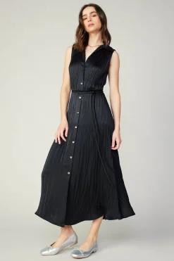 Online Plisse Buttondown Dress Women Midi Dresses