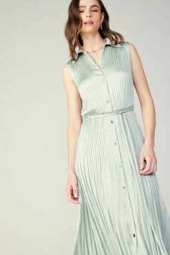 Best Plisse Buttondown Dress Women Midi Dresses