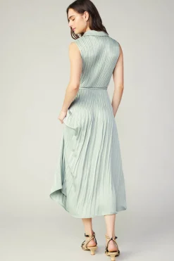 Best Plisse Buttondown Dress Women Midi Dresses