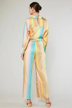 New Prismatic Gradient Front Tie Shirt Women Long Sleeve Tops