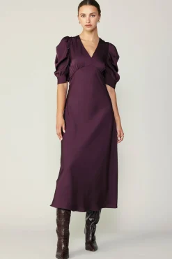 Clearance Puff Sleeve Midi Dress Women Midi Dresses