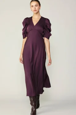 Clearance Puff Sleeve Midi Dress Women Midi Dresses