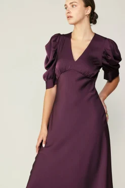 Clearance Puff Sleeve Midi Dress Women Midi Dresses