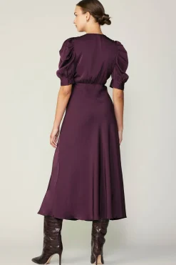 Clearance Puff Sleeve Midi Dress Women Midi Dresses