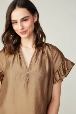 Hot Raglan Sleeve Button Blouse Women Short Sleeve Tops