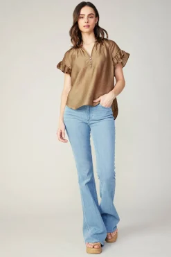 Hot Raglan Sleeve Button Blouse Women Short Sleeve Tops