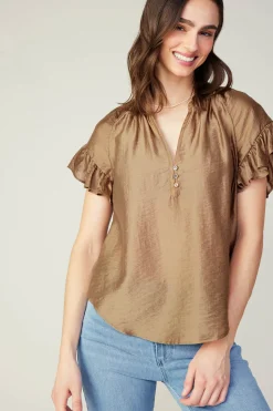 Hot Raglan Sleeve Button Blouse Women Short Sleeve Tops