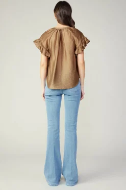 Hot Raglan Sleeve Button Blouse Women Short Sleeve Tops