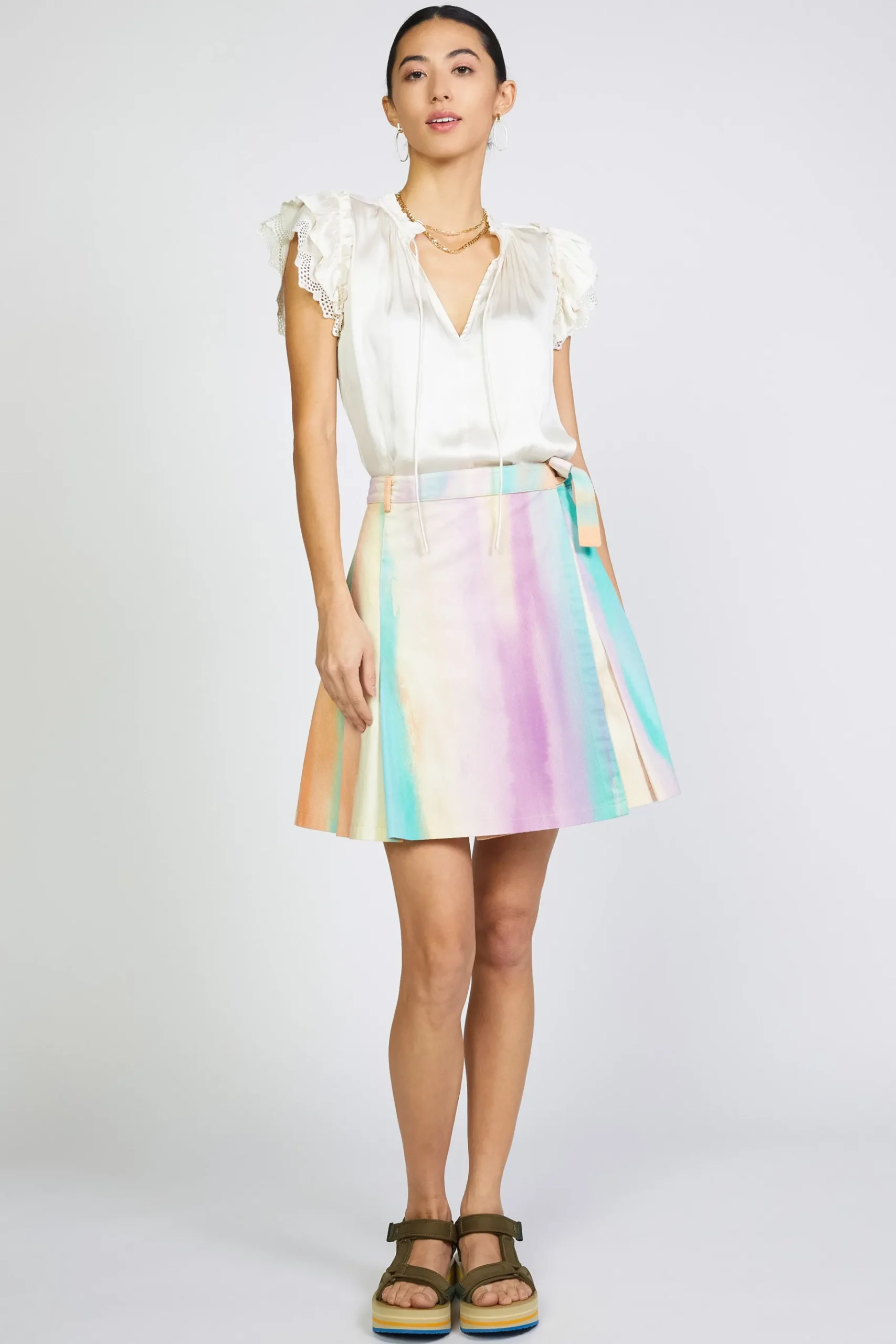 Best Rainbow Painterly Pleated Skirt Women Skirts