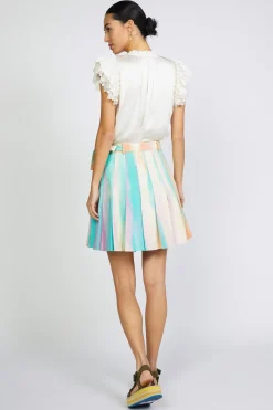 Best Rainbow Painterly Pleated Skirt Women Skirts