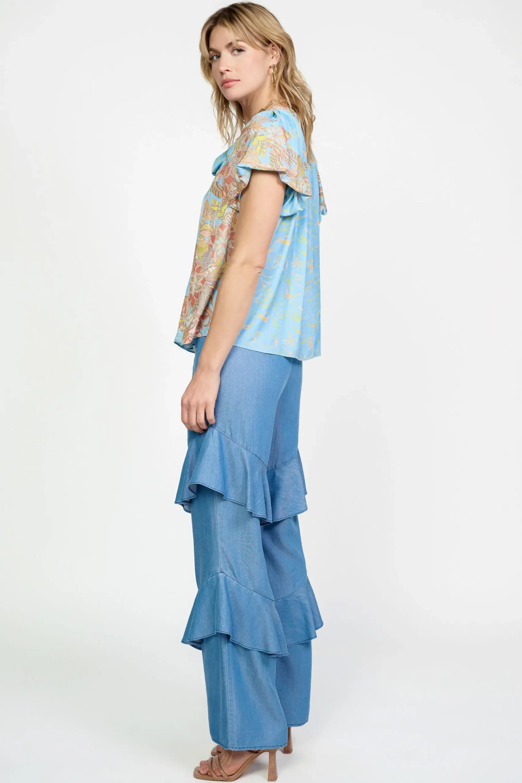 Online Retro Floral Bubble Sleeve Top Women Short Sleeve Tops