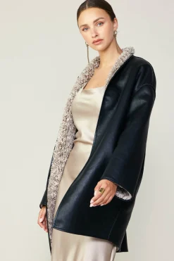 Hot Reversible Faux Fur & Leather Coat Women Coats & Jackets