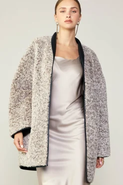 Hot Reversible Faux Fur & Leather Coat Women Coats & Jackets