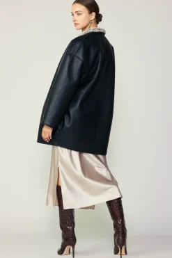 Hot Reversible Faux Fur & Leather Coat Women Coats & Jackets