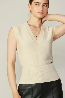 Outlet Ribbed Collar Sweater Vest Women Sleeveless Tops