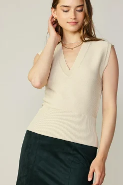 Outlet Ribbed Collar Sweater Vest Women Sleeveless Tops