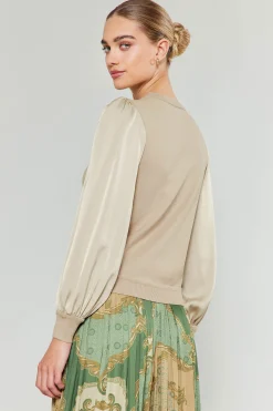 Sale Ribbed Contrast Sleeve Sweater Women Knitwear | Sweaters