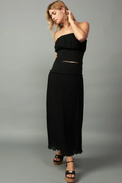 New Ribbed Waist Midi Skirt Women Skirts