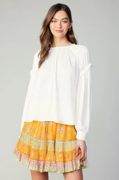 Discount Rope Trim Neckline Blouse Women Long Sleeve Tops
