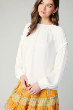 Discount Rope Trim Neckline Blouse Women Long Sleeve Tops