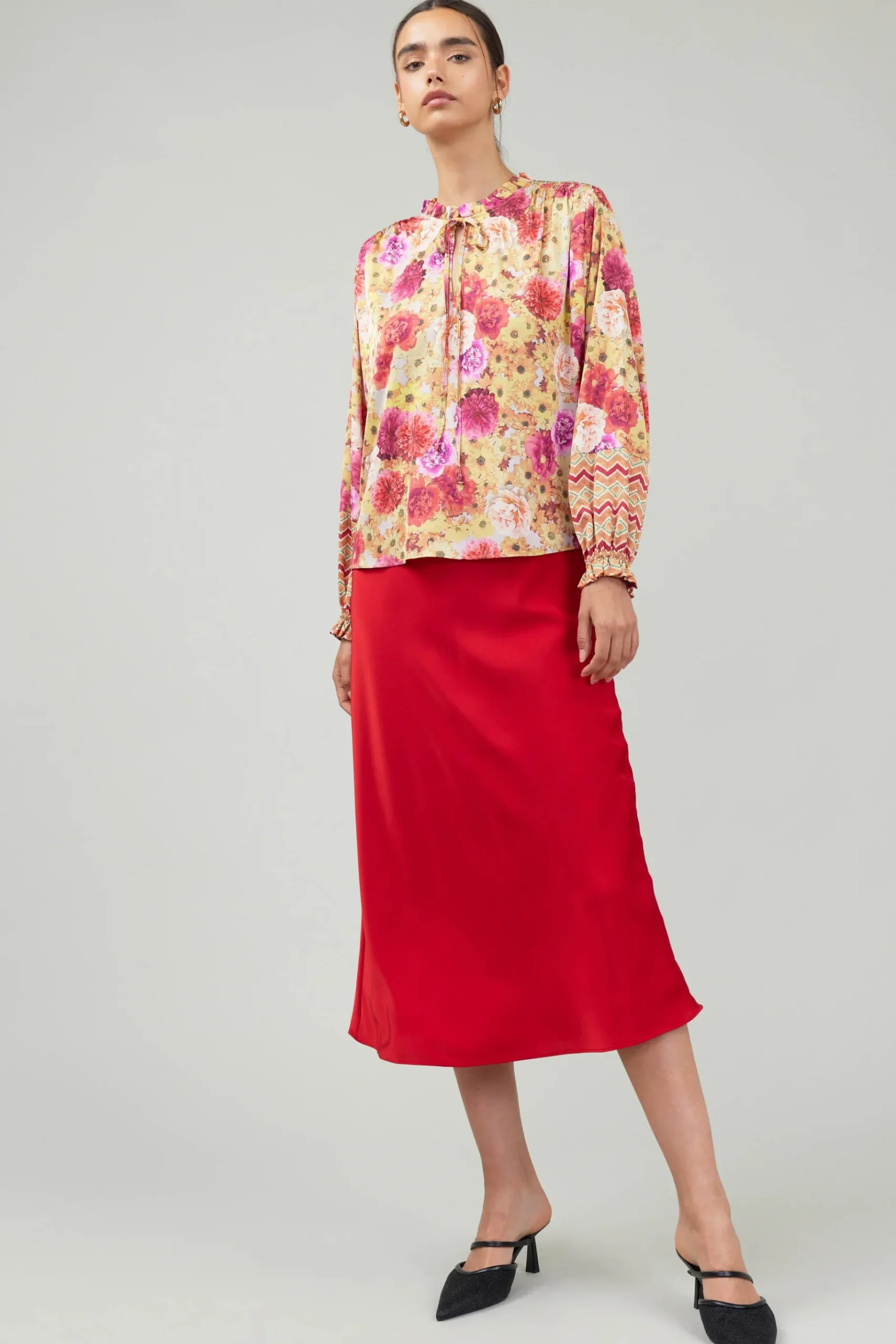 Sale Rosette Patterned Blouse Women Long Sleeve Tops