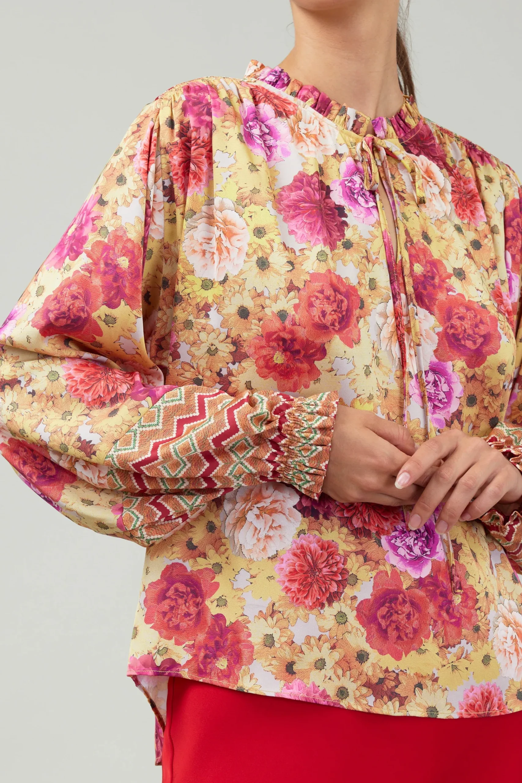 Sale Rosette Patterned Blouse Women Long Sleeve Tops