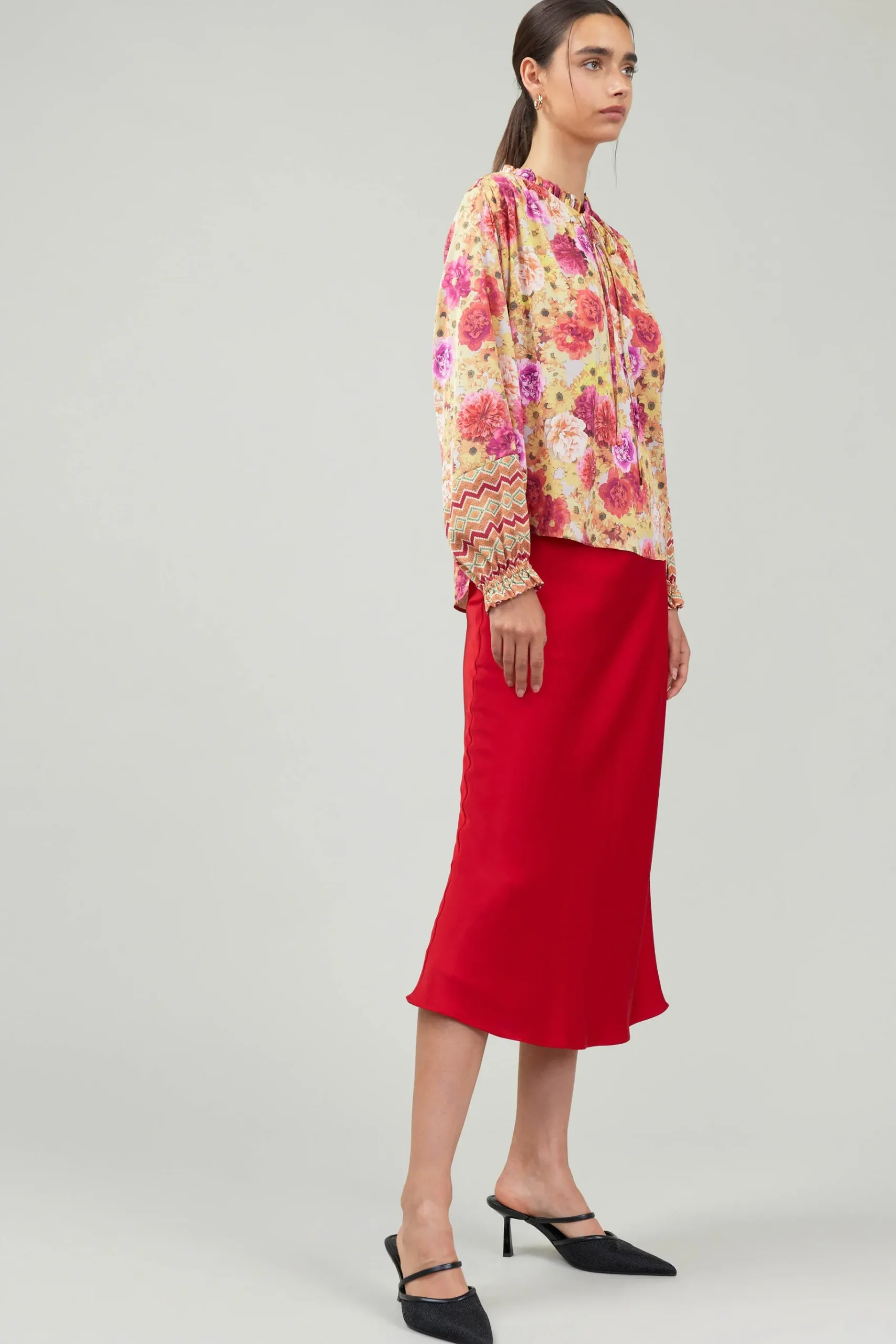 Sale Rosette Patterned Blouse Women Long Sleeve Tops
