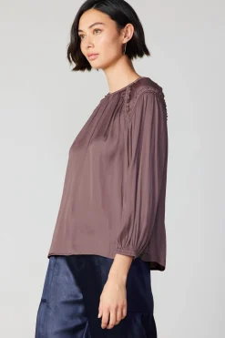 Outlet Round Neck Ruffled Top Women Long Sleeve Tops