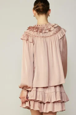 Clearance Ruffle Cape Blouse Women Long Sleeve Tops