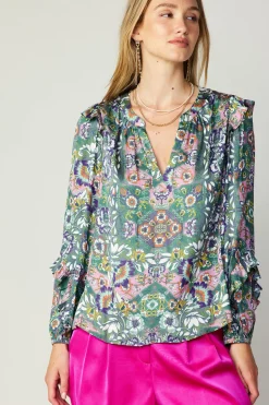 Discount Ruffle Trim Blouse Women Long Sleeve Tops
