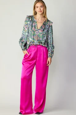 Discount Ruffle Trim Blouse Women Long Sleeve Tops