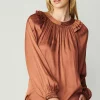Fashion Ruffled Crewneck Blouse Women Long Sleeve Tops