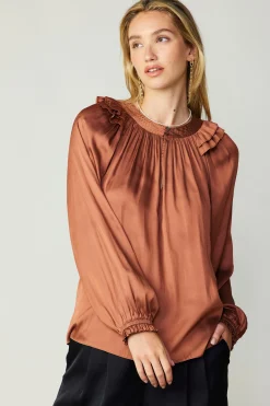 Fashion Ruffled Crewneck Blouse Women Long Sleeve Tops