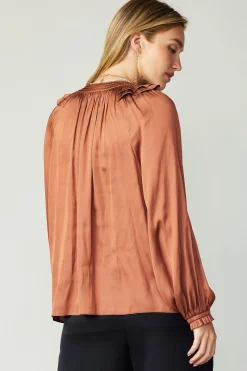 Fashion Ruffled Crewneck Blouse Women Long Sleeve Tops