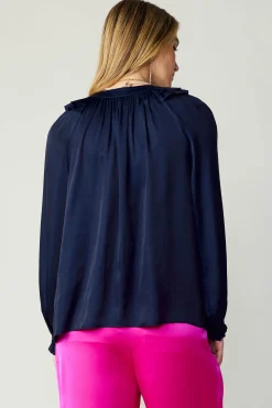 Fashion Ruffled Crewneck Blouse Women Long Sleeve Tops