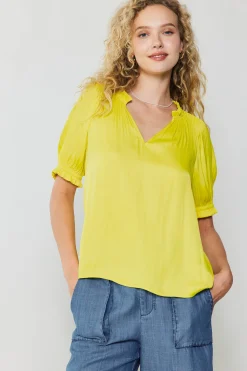 Discount Ruffled Cuff Blouse Women Short Sleeve Tops