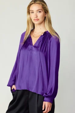 Discount Ruffled Cuff Blouse Women Long Sleeve Tops