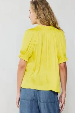 Discount Ruffled Cuff Blouse Women Short Sleeve Tops