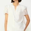 Clearance Ruffled Shoulder Blouse Women Short Sleeve Tops